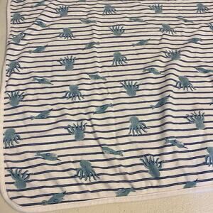 Rabbit +Bear Baby Blanket WhiteBlue SeaLife Cotton Organic Receiving Secure Soft